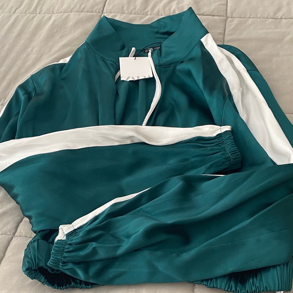 Zara Teal and White Women's Jumpsuit jacket